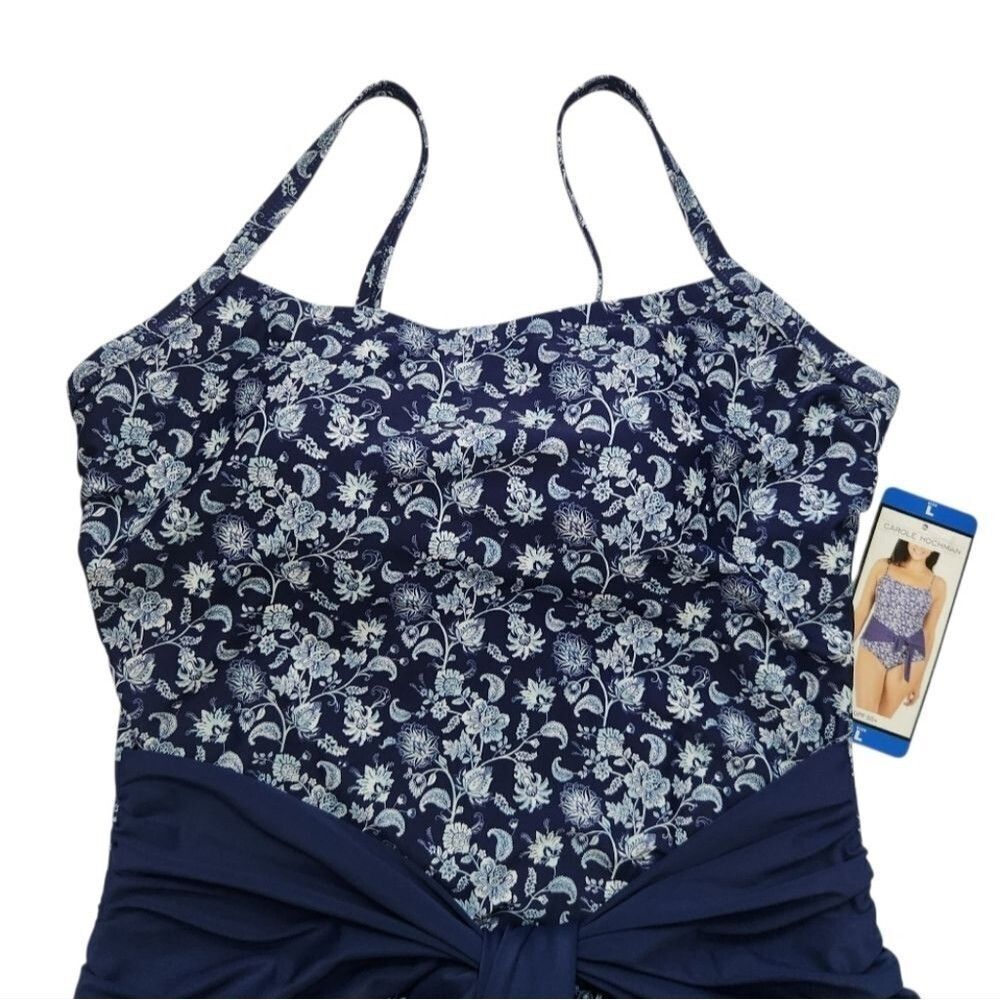 New! Carole Hochman Women Swimsuit Tie Waist Paisley Lined Blue White Large - Picture 4 of 13